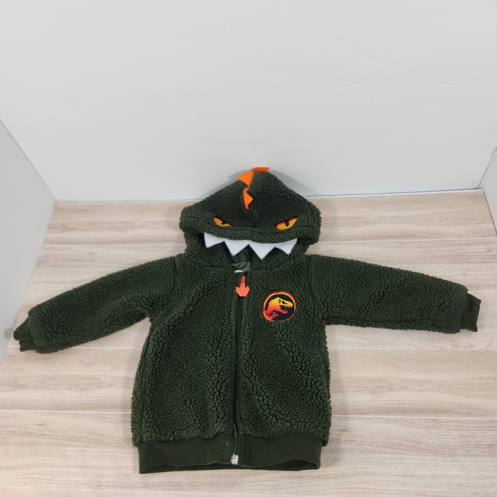 Jurrasic World Sherpa style Jacket with Dinosaur Hood. Zip front Size 12months